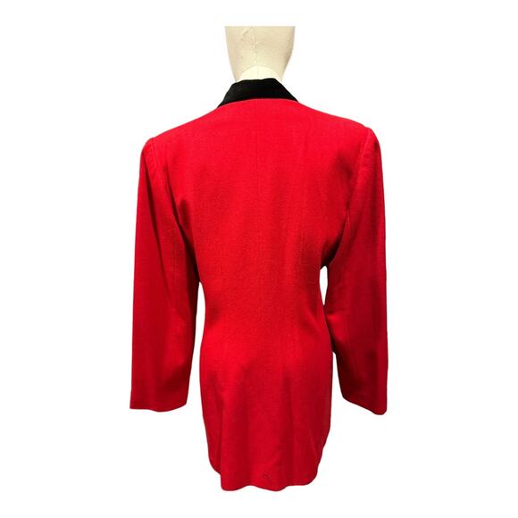 Vintage 90’s David N Red Wool Fitted Blazer with Black Velvet trim size medium - Picture 7 of 10